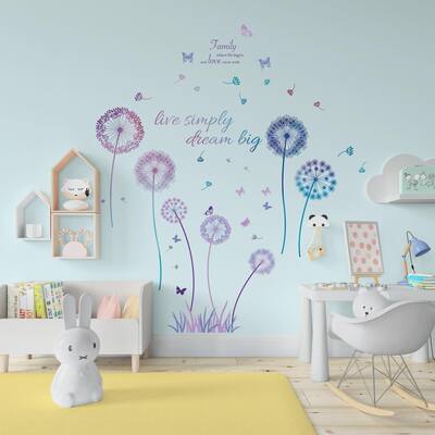 Walplus Large Purple Dandelions And Butterflies Nursery Wall Stickers Decals