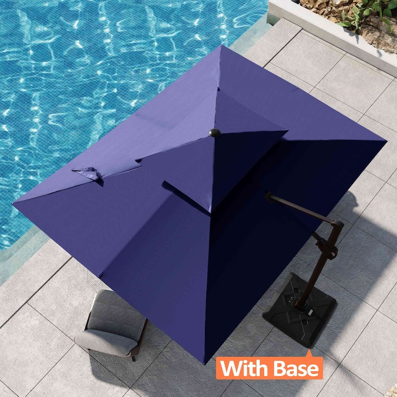 Pellebant 9 FT x 11.5 FT Outdoor Patio Dual Top Cantilever Offset Umbrella with Wheel Base - Navy Blue