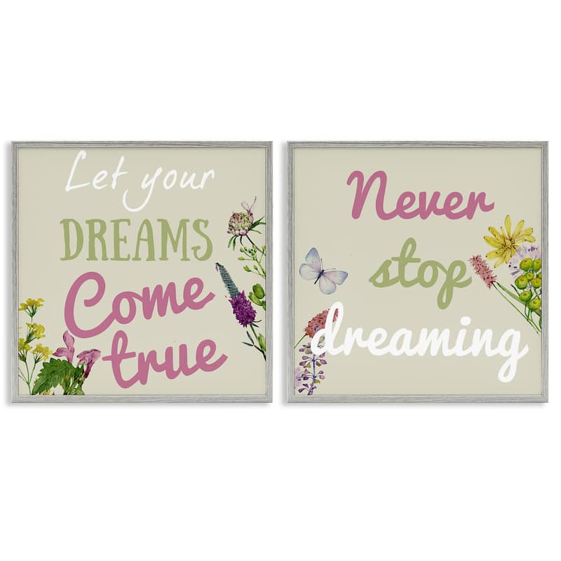 Stupell Motivational Dream Sentiments Framed Giclee Art Design By Kim Allen (Set of 2) - 17 x 17 - Grey