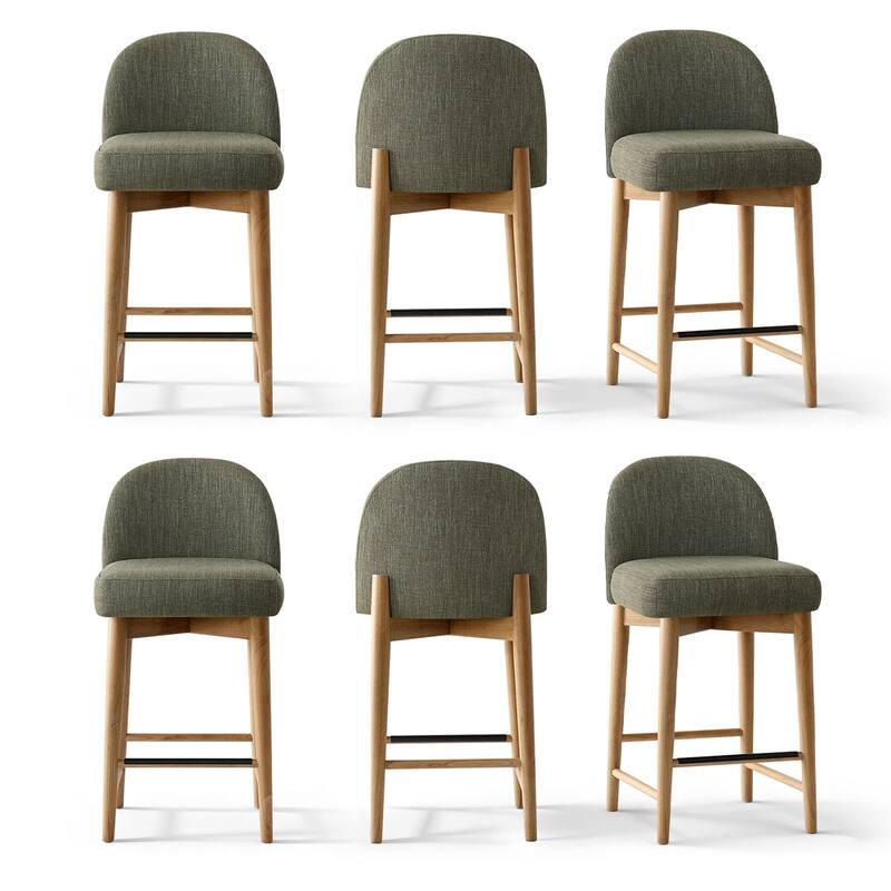 Upholstered Counter Stool With Oak Wood Legs (Set of 6)