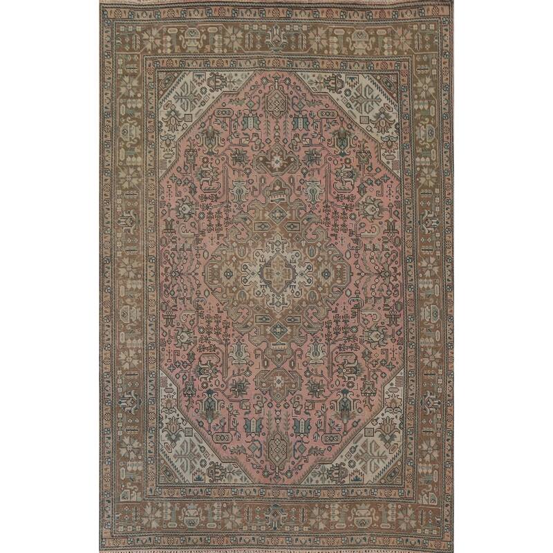 Hand Knotted Oriental 100% Wool Carpet Traditional Medallion Pink Tabriz Area Rug - 9' 5'' X 6' 5''