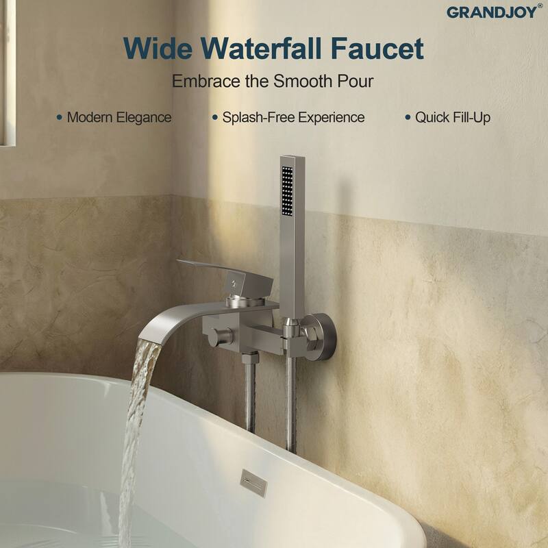 GRANDJOY Wall-mount Waterfall Bathtub Faucet with Handheld Shower