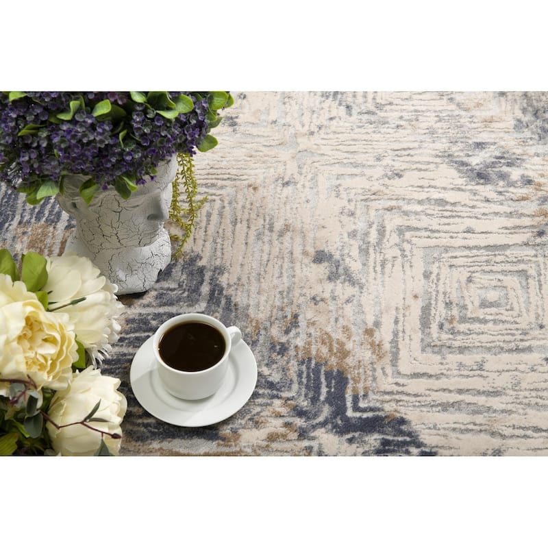 Distressed Abstract Modern Stain Resistant Woven Soft Durable Area Rug - 9' X 12'