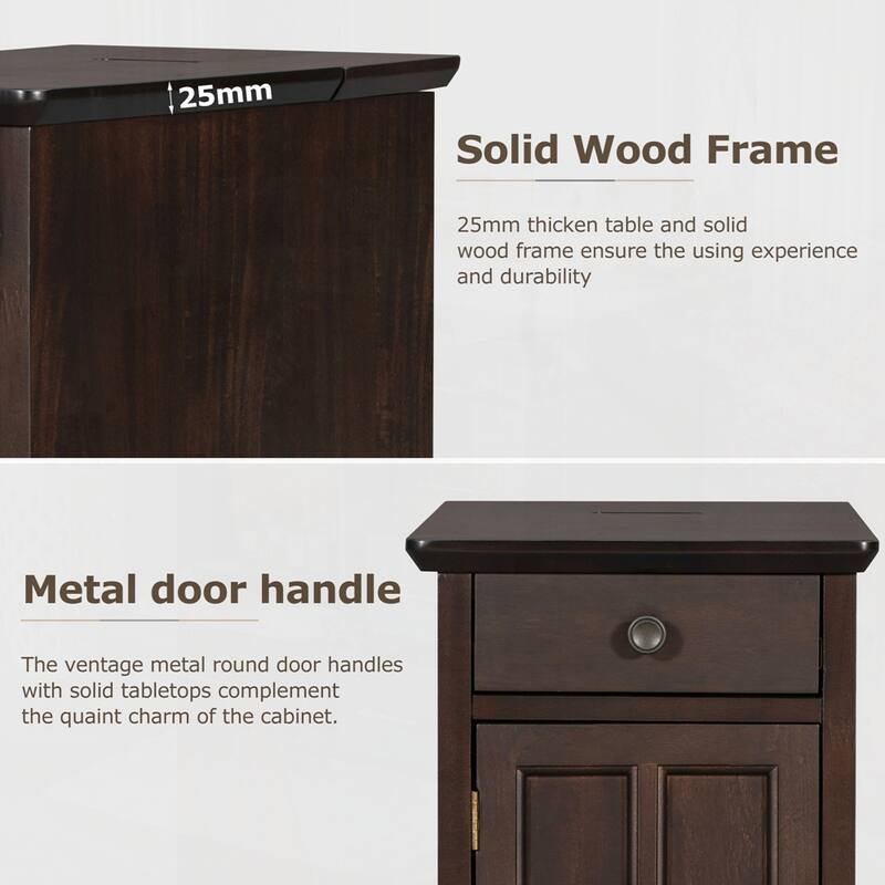 End Table Side Table with USB Ports and One Multifunctional Drawer with cup holders