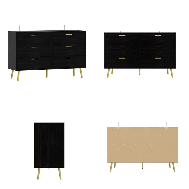 Modern 6-Drawer Dresser with Gold Legs and Handles, 47.2" Wide Mid-Century Bedroom Dresser Chest