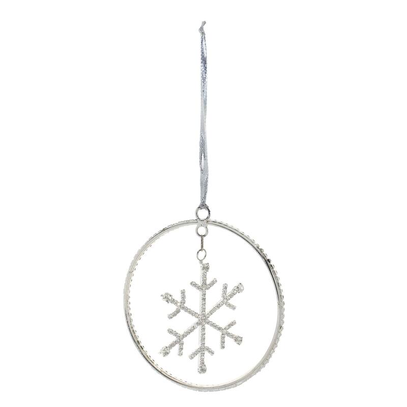Jeweled Snowflake Disc Christmas Ornaments - 4" - Silver - 12ct