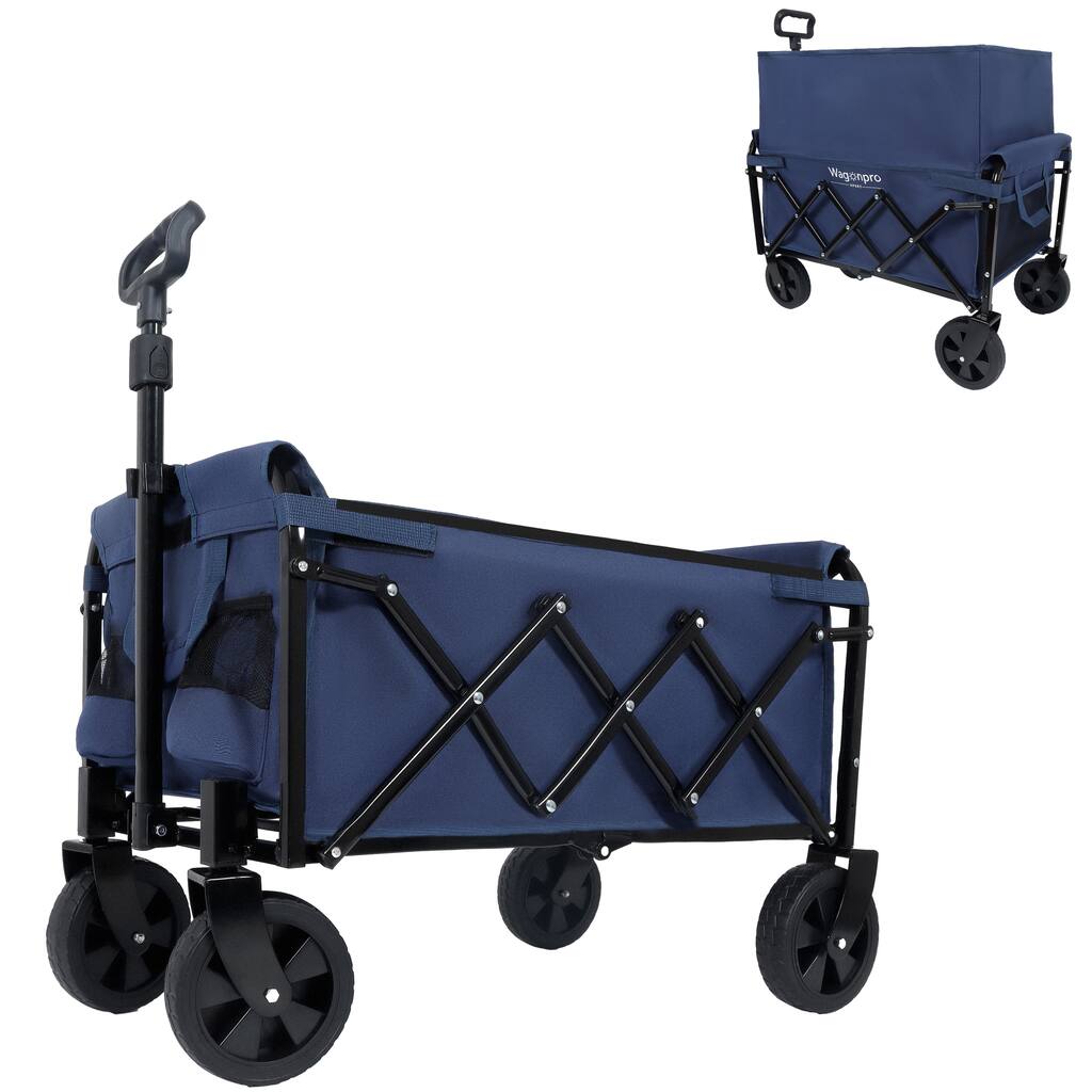 Expandable Dual-Layer Utility Wagon - 225lb Capacity with 100% Extra Space, Dark Blue