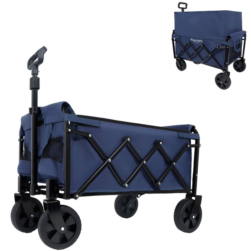 Expandable Dual-Layer Utility Wagon with 100% Extra Space - Grocery Cart for Camping, Shopping, Sports, Gardening, Fishing - Blue