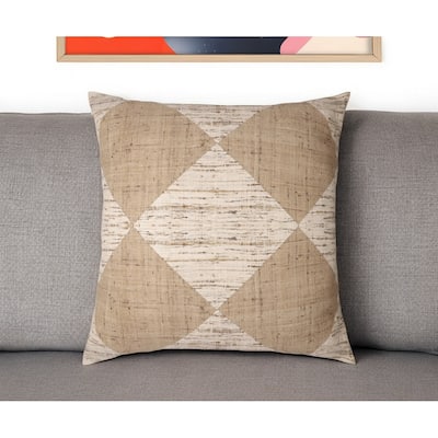 HomeRoots 24" Brown and Beige Diamond Silk Throw Pillow With Embroidery
