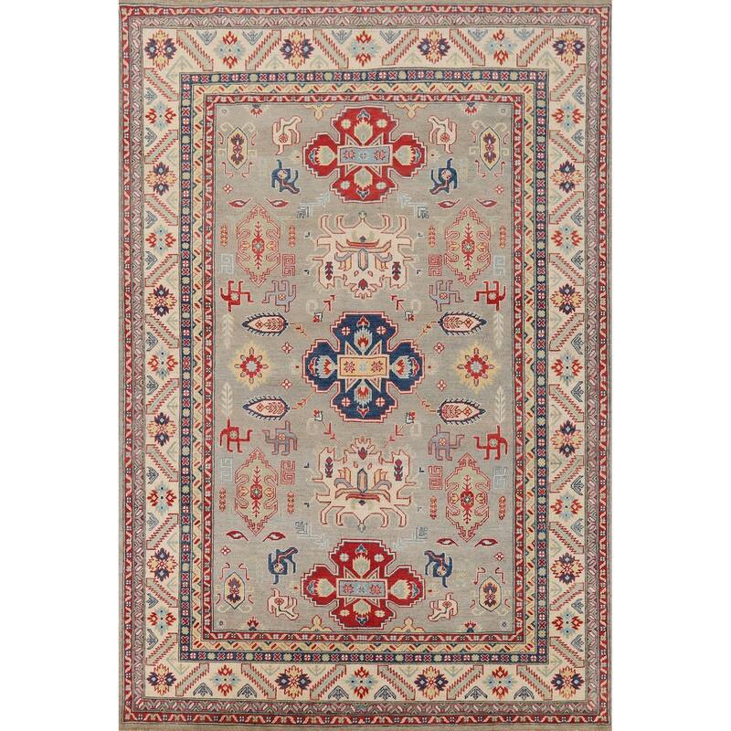 Geometric Kazak Area Rug Handmade Oriental Wool Carpet - 6'7" x 9'9"