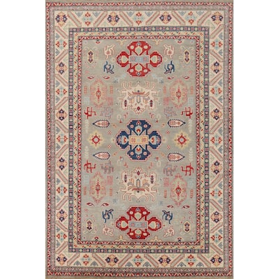 Geometric Kazak Area Rug Handmade Oriental Wool Carpet - 6'7" x 9'9"