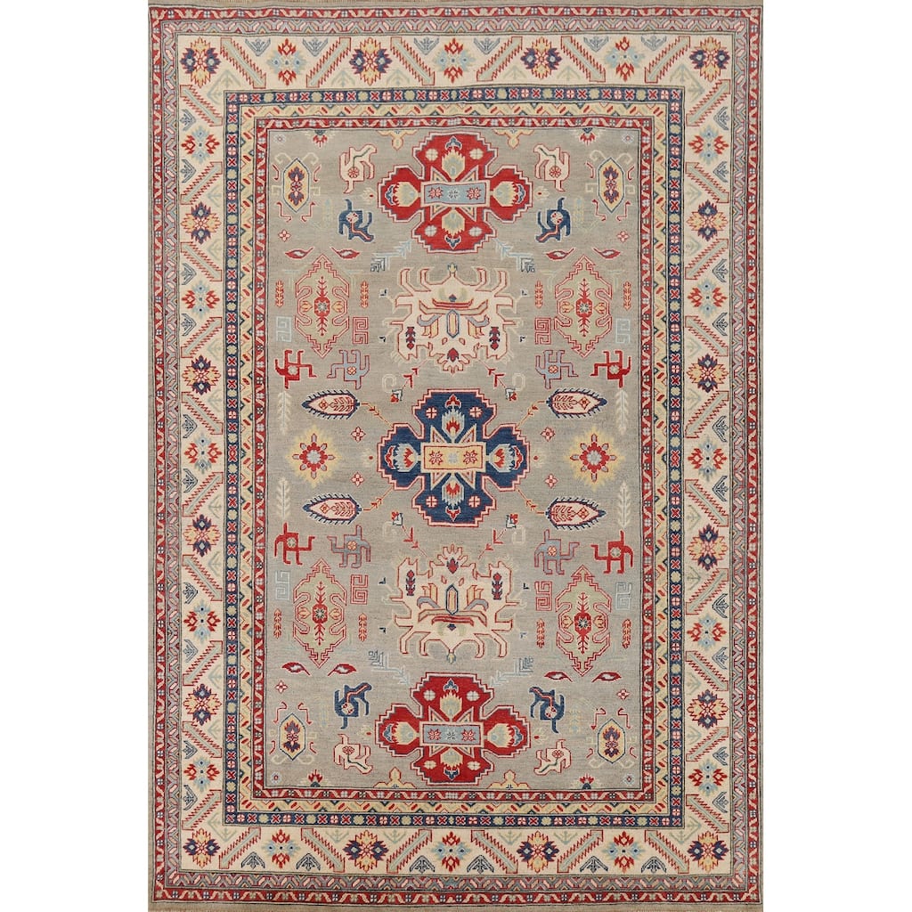 Geometric Kazak Area Rug Handmade Oriental Wool Carpet - 6'7" x 9'9"