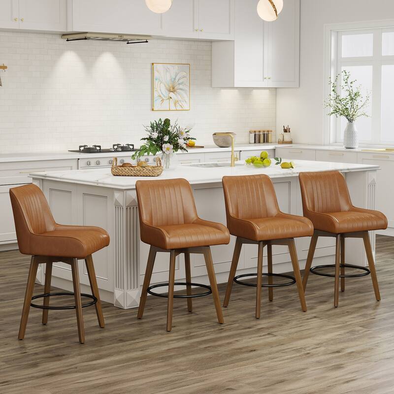 26" Faux Leather Upholstered Wood Swivel Counter Stool Set of 3 or 4 - 38.8"H x 20.5"W x 21.7"D