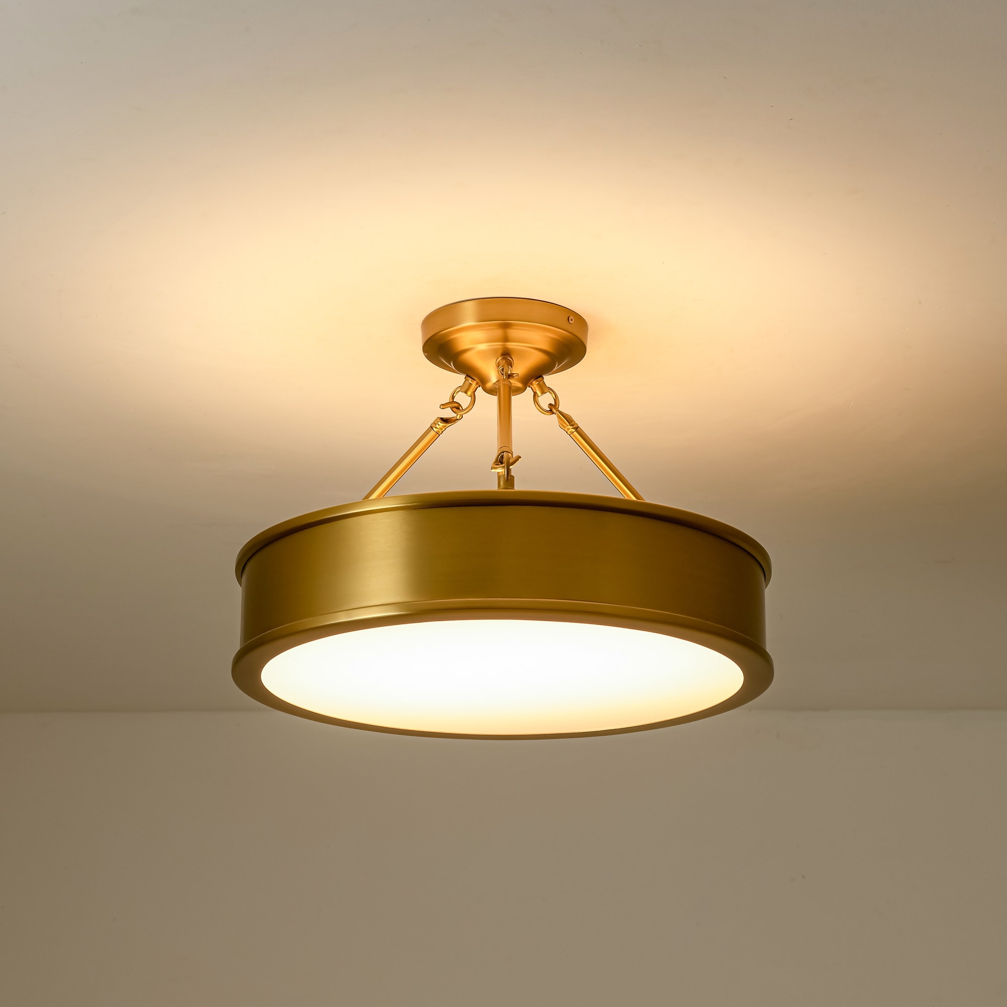 18.5 in. Modern Retro Brushed Gold Drum Integrated LED Semi-Flush