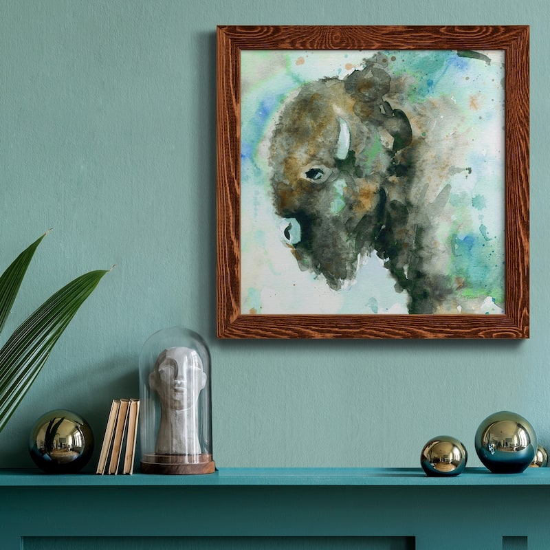Buffalo On Blue-Premium Framed Canvas - Ready to Hang