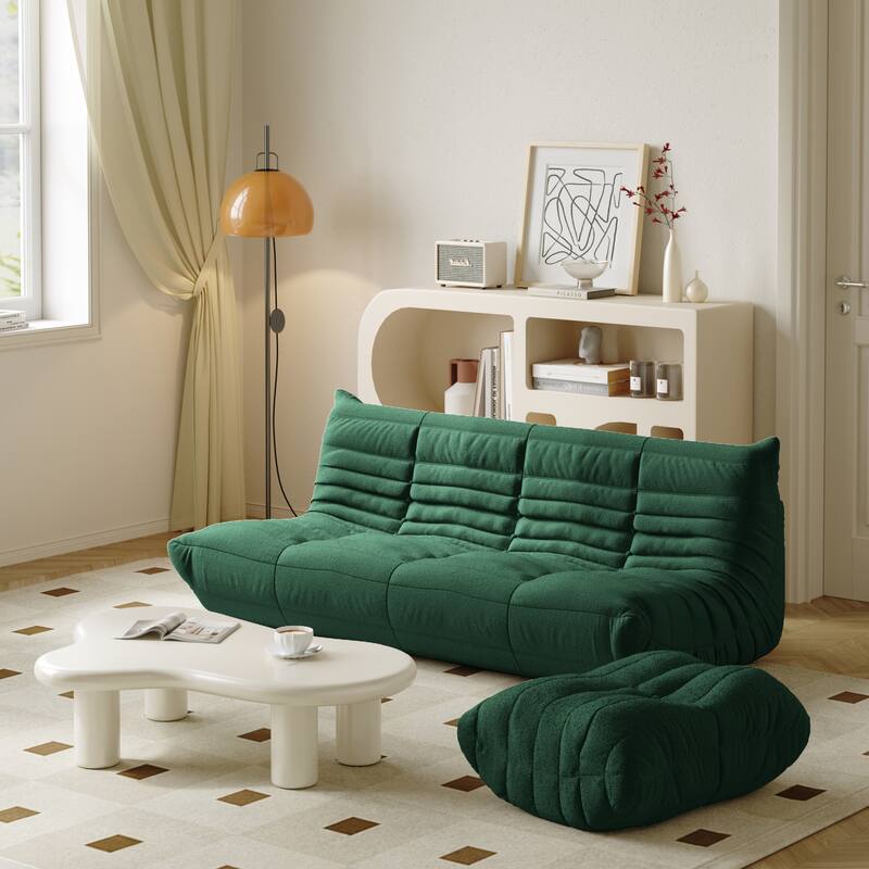 3 Seats Comfy Lazy Floor Sofa Couch with Ottoman - Green