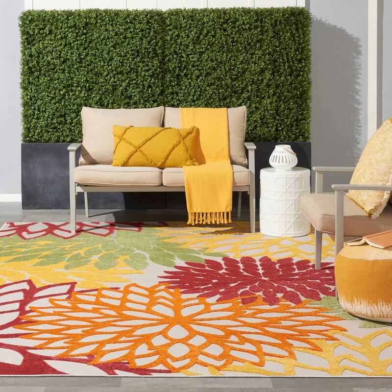 Nourison Aloha Floral Modern Indoor/Outdoor Area Rug - 12' x 15' - Red Multi Colored