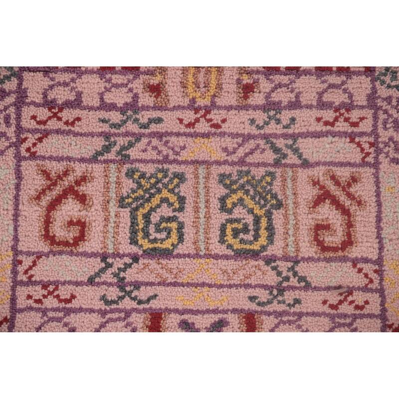 Tribal Pink Geometric Khotan Oriental Runner Rug Handmade Wool Carpet - 2'5"x 9'11"