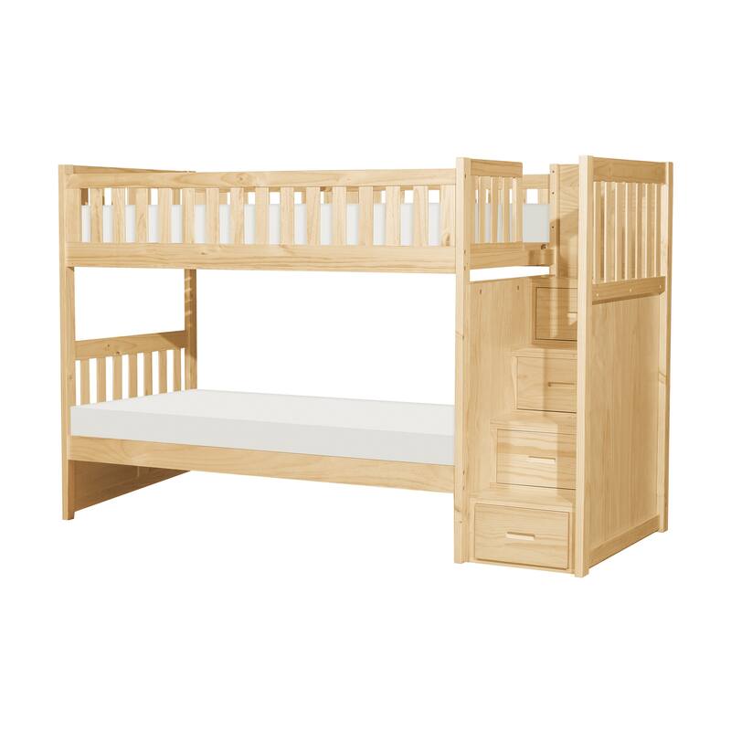 Catherine Twin over Twin Bunk Bed, Storage Step, Natural Brown, Solid Wood
