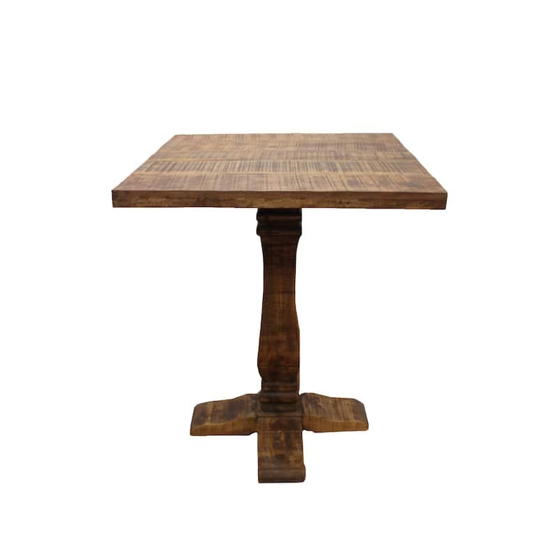 HomeRoots 36" Brown Solid Wood Square Pedestal Bar Table - 36 in. x 42 in. x 36 in.