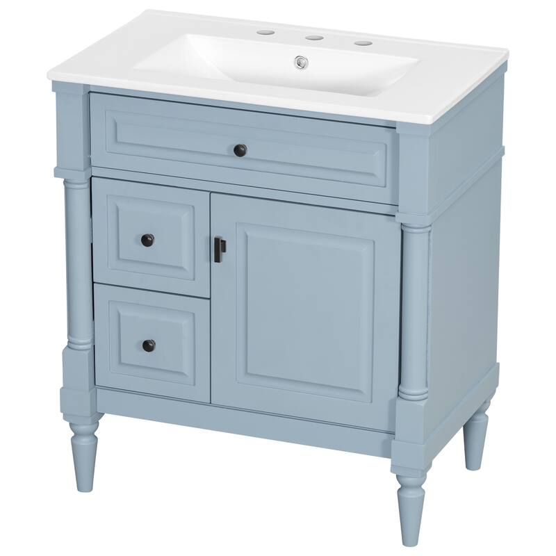 Roomfitters 30" Bathroom Vanity with Sink, Solid Wood Frame, Flip Drawer, 2 Drawers & Door Rack