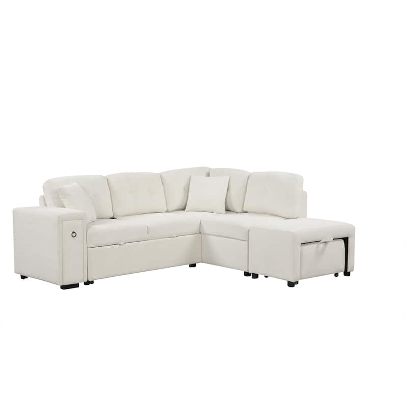 86.6" L-Shaped 4-Seat Sofa with Pull-Out Bed and Movable Ottoman