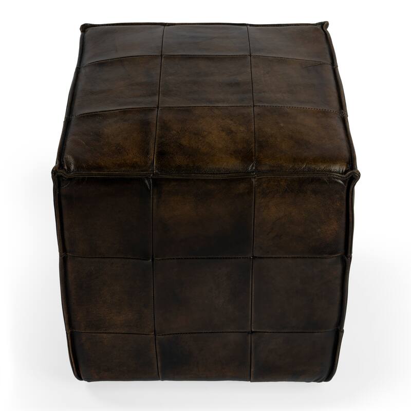 Leon Dark Brown Leather Ottoman