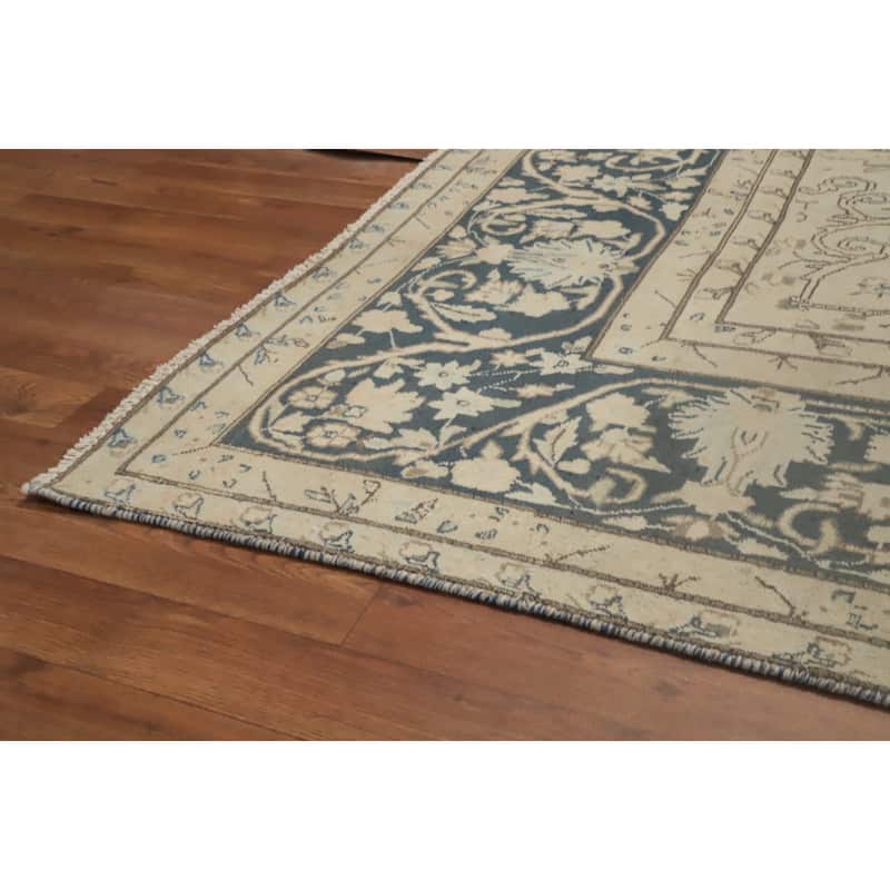 Hand Knotted Oriental 100% Wool Carpet Traditional Floral Beige & Ivories Kerman Area Rug - 13' 4'' X 9' 9''