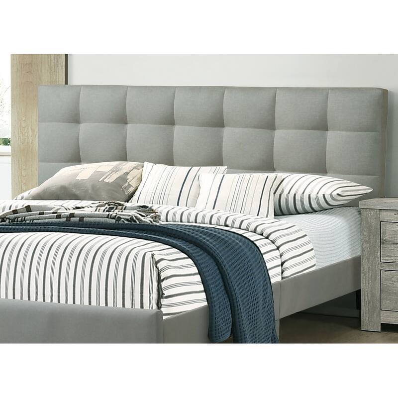 Queen Size Platform Bed with Tufted Upholstered Headboard, Light Gray Polyfiber, Modern Design