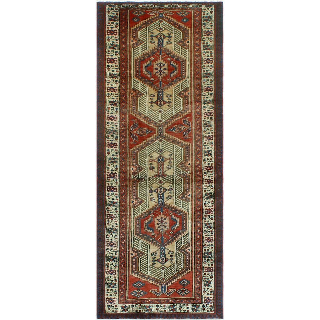 Fine Vintage Distressed Emma Rust/Ivory Runner - 3'3" x 8'4"