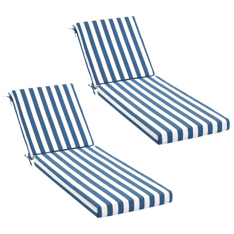 Outdoor Patio Lounge Chair Cushion - Waterproof, UV-Resistant, Striped Design with Removable Cover, Adjustable Straps