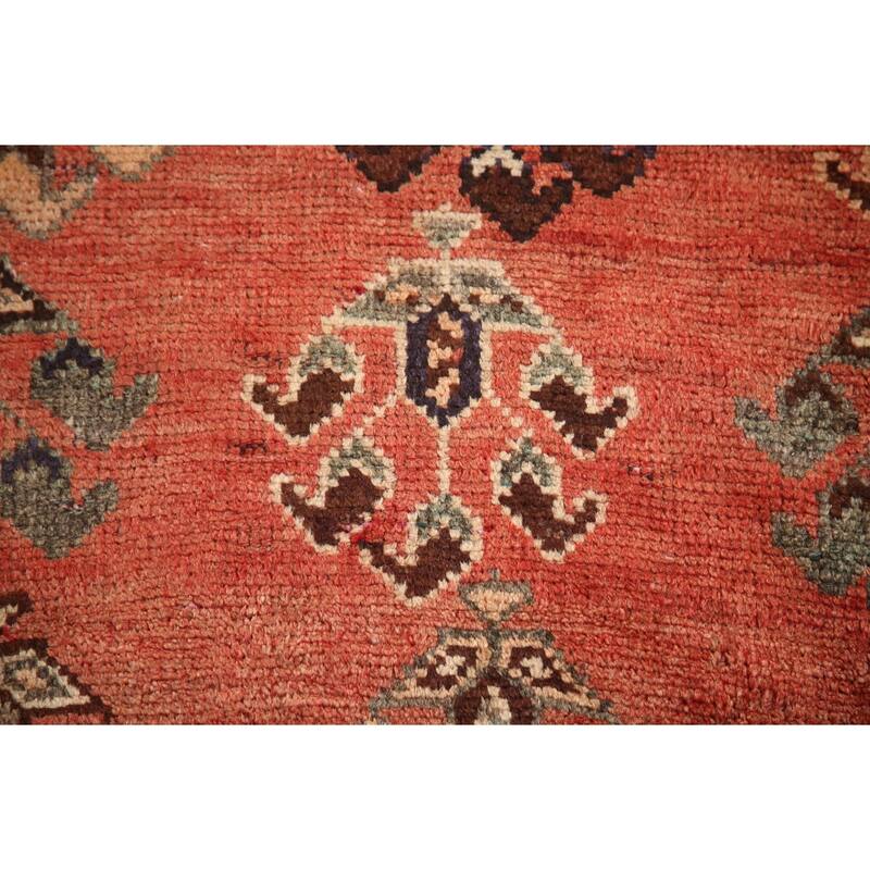 Hand Knotted Oriental 100% Wool Carpet Traditional All-Over Red Qashqai Area Rug - 9' 10'' X 4' 8''