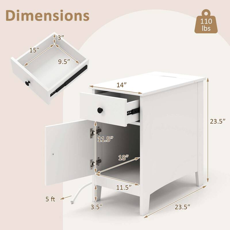 Costway 1/2 PCS End Table with Charging Station Flip Top Bedside Table