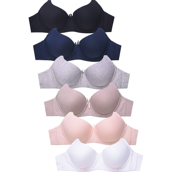6-PACK Sofra Women's PLUS Full Coverage Solid Cotton Blend Bra. Opens flyout.