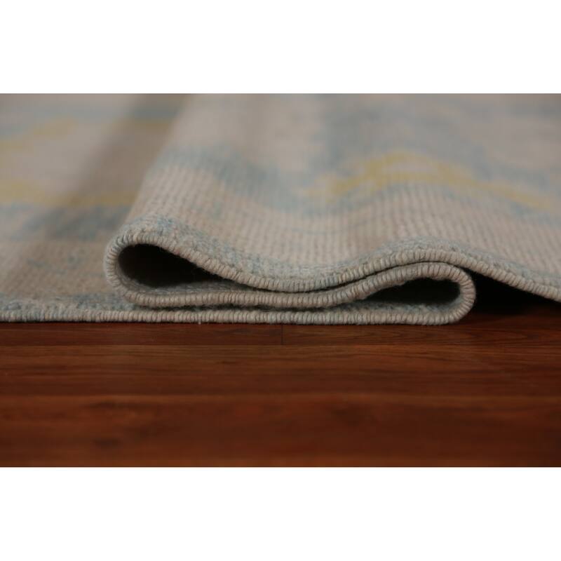 Hand Knotted Oriental 100% Wool Carpet Transitional Floral Navy Blue & Blues Oushak Runner Rug - 13' 6'' X 3' 4''