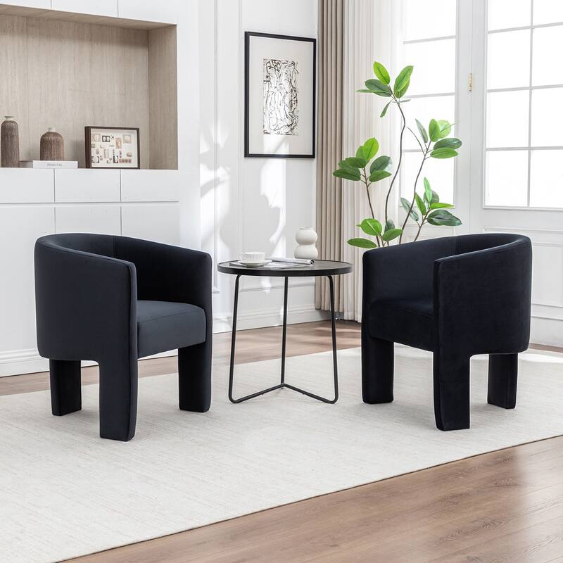 SEYNAR Modern Velvet Accent Chair, Upholstered Barrel Chair with Unique Solid Base for Living Room Soft Club Chair Set of 2