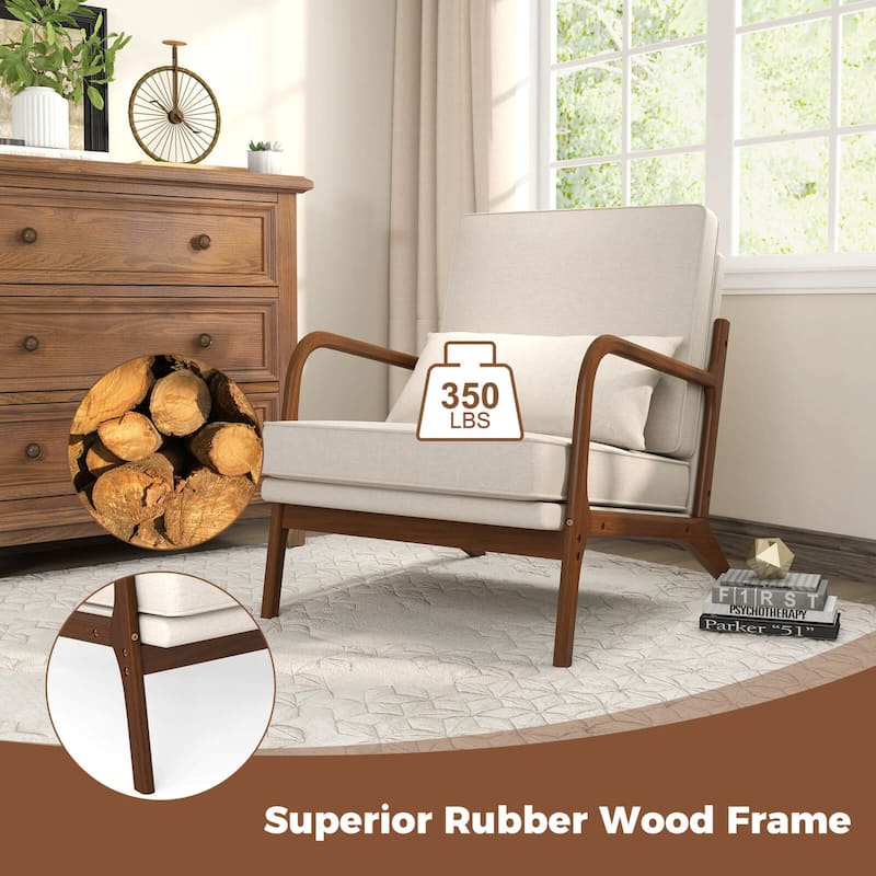 Modern Accent Chair Upholstered Armchair w/ Pillow & Wood Frame