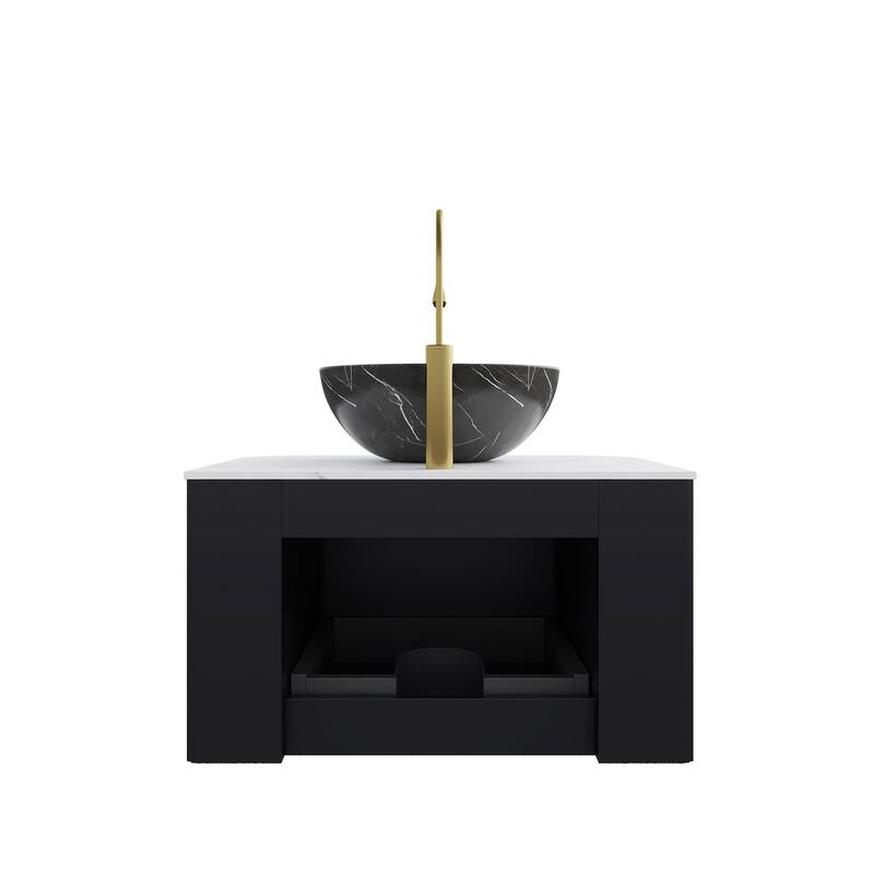 Wall Mounted Bathroom Vanity with Black Bowl Ceramic Basin