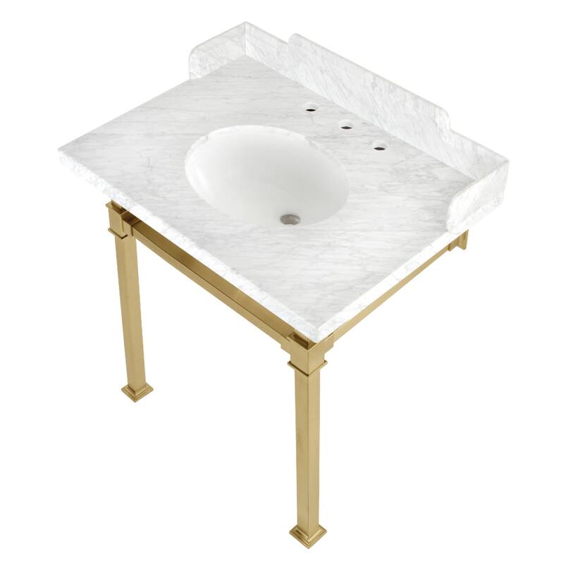 Kingston Brass LMS30MOQ Viceroy 30" Single Oval Basin Console Sink Set - Marble White / Brushed Brass