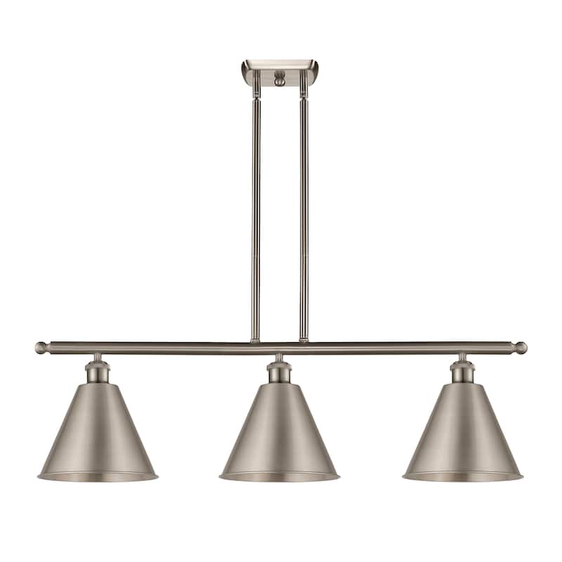 Innovations Lighting Ballston Cone - 3 Light 39" Stem Hung Island Light - Brushed Satin Nickel