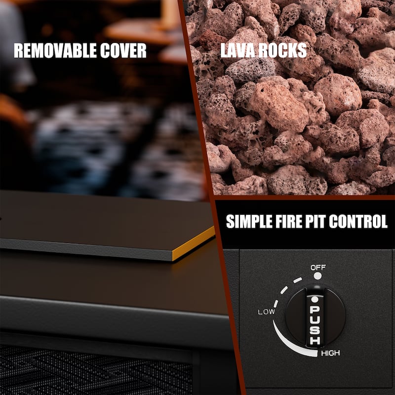 Futzca Square Outdoor Propane Fire Pit Table with Removable Cover - N/A