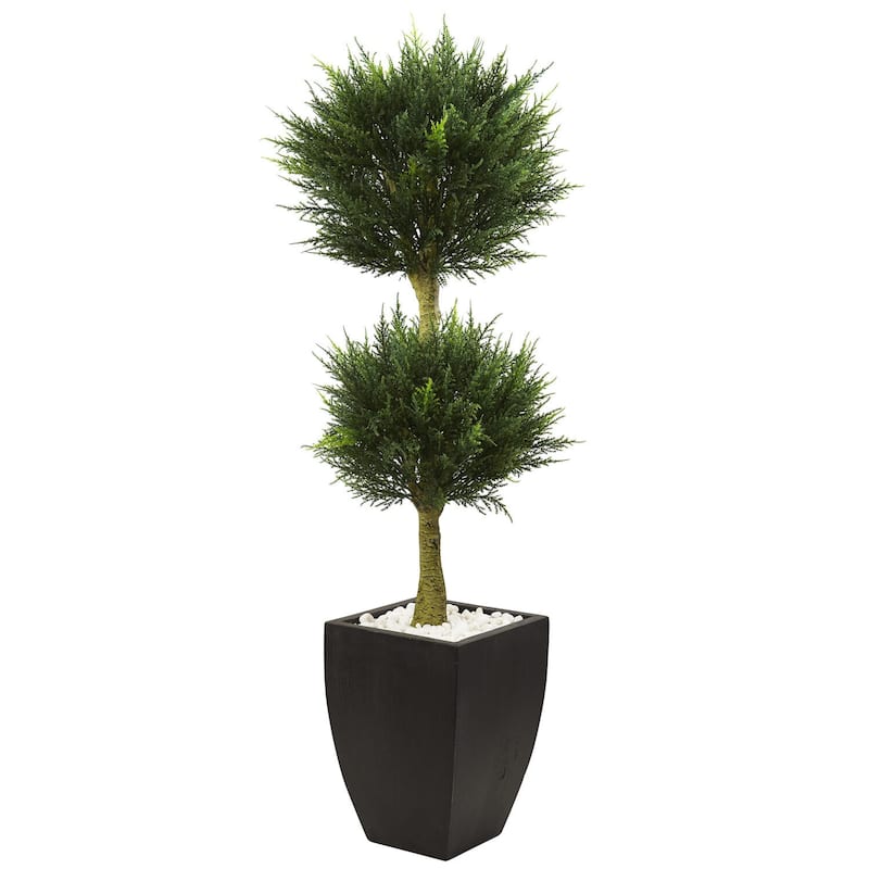 French Country Topiary Plant 4.5ft Indoor Outdoor Decor Black Planter - 4.5ft.