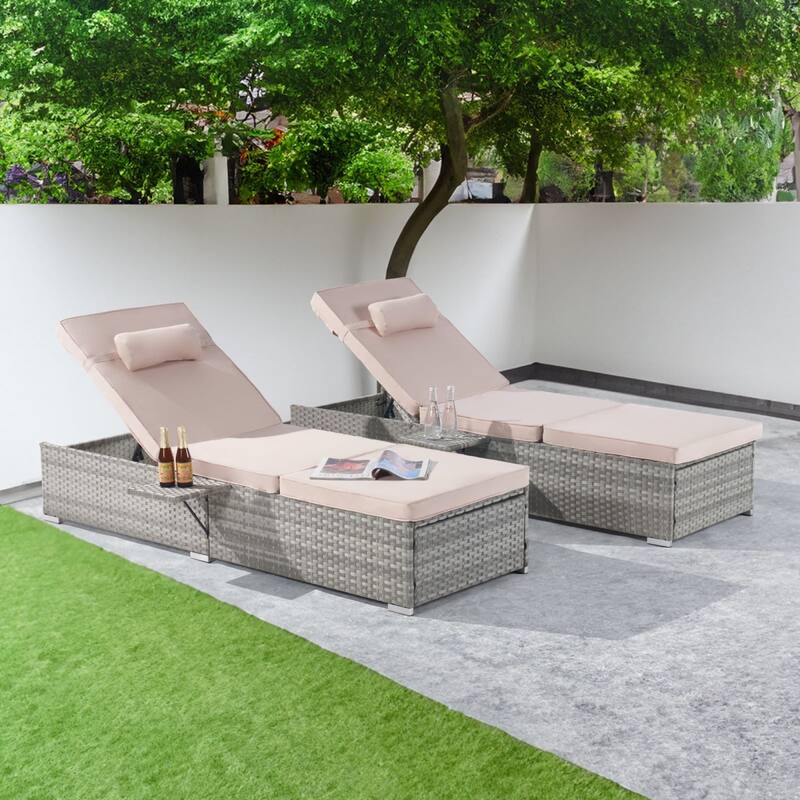 SANSTAR 2-piece Patio Chaise Lounge Chairs, Rattan Reclining Chair Pool Adjustable Backrest Sunbathing Wicker Recliners