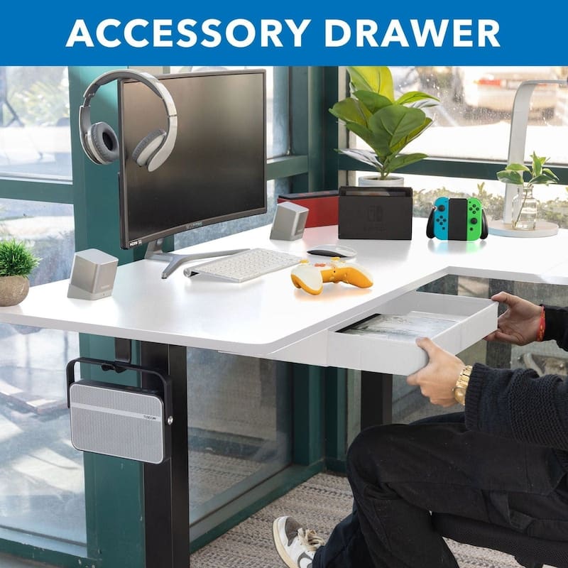 Mount-It! Large 63"W Electric Corner Adjustable Standing Desk, White/Black (MI-15017)