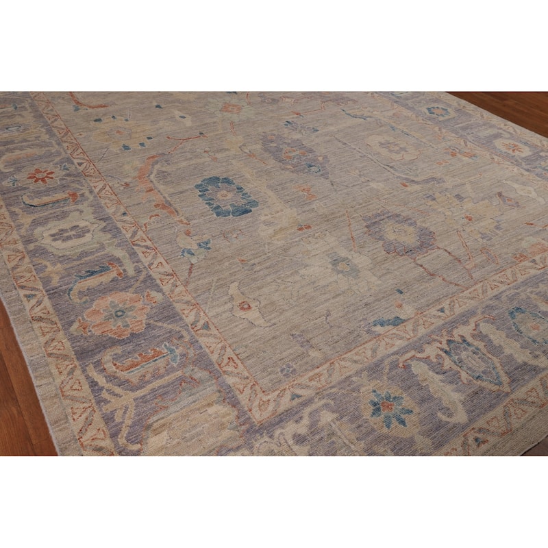 Vegetable Dye Oushak Turkish Rug Hand-Knotted Bedroom Wool Carpet - 9'2"x 12'0"