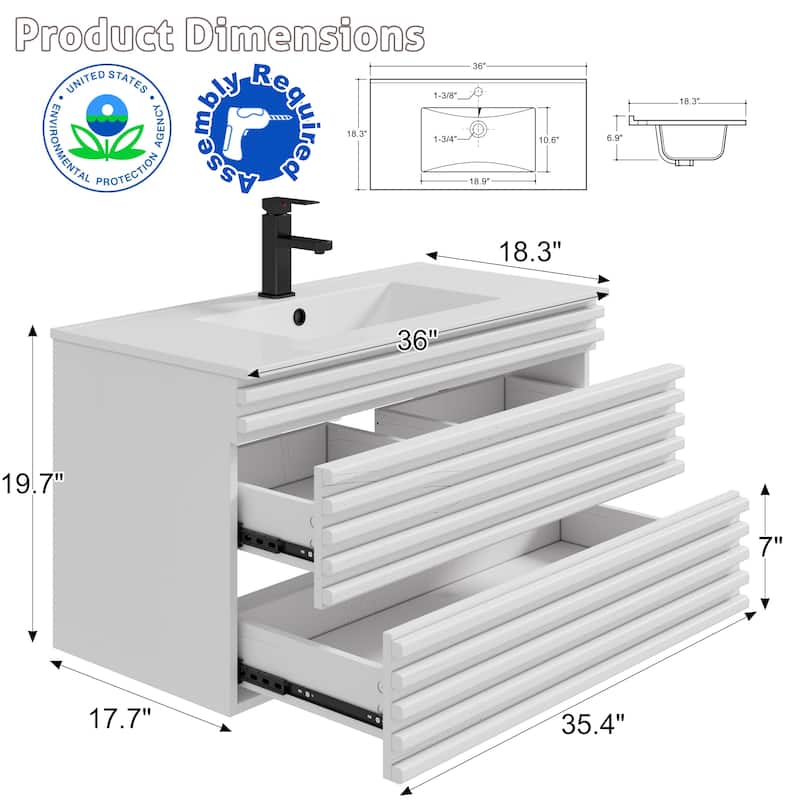 Bathroom Vanity with Drop-In Ceramic Sink Wall-Mounted Storage Cabinet