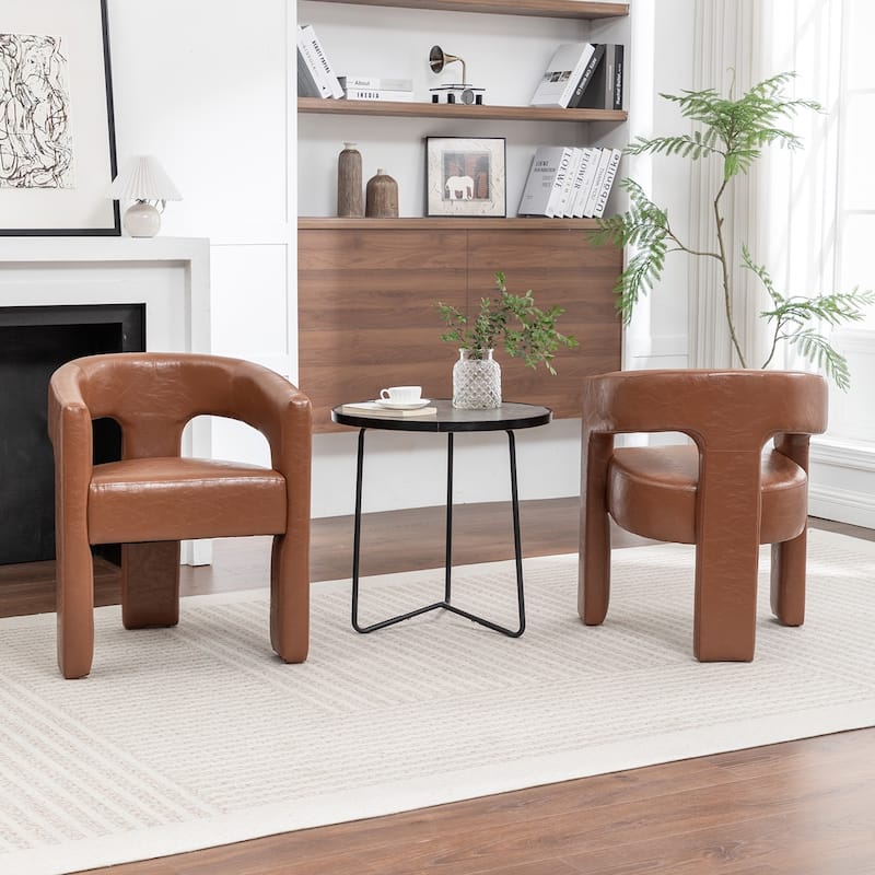 SEYNAR Modern Glam PU Leather Upholstered Dining Chair, Open-Back Accent Chair Set of 2