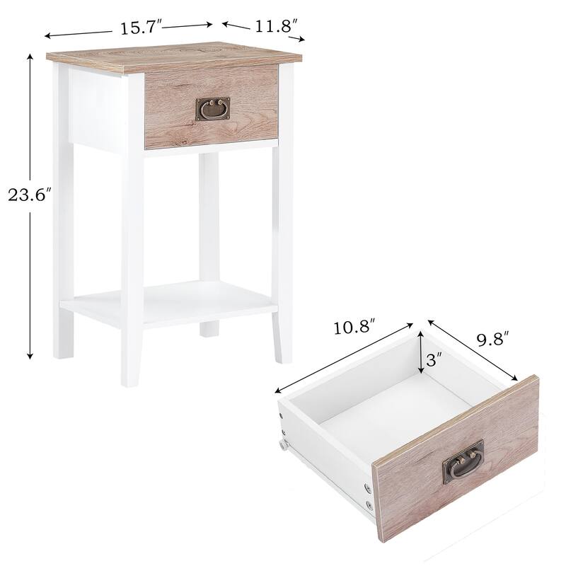Javlergo Wooden Nightstand Bedside, Set of 2, Small End Tables with Drawer for Bedroom, Living Room, Office Room