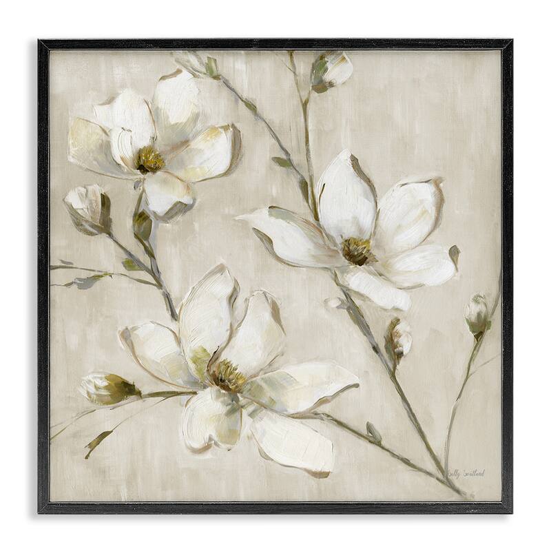 Stupell Neutral Dogwood Branches Framed Giclee Art Design By Sally Swatland - 12 x 12 - Black