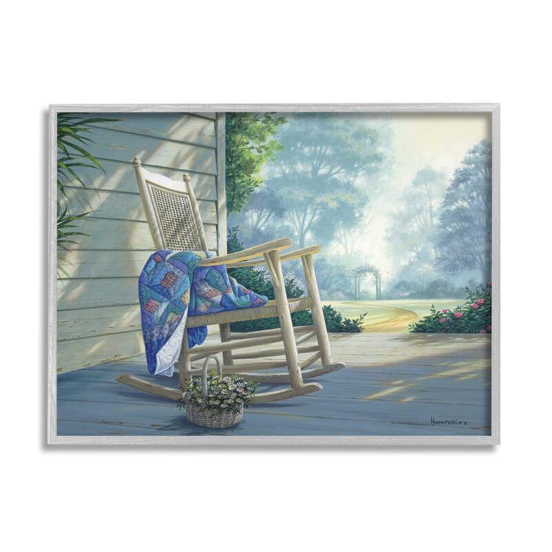Stupell Rocking Chair on Porch Framed Giclee Art Design by Michael Humphries - 14 x 11 - Grey